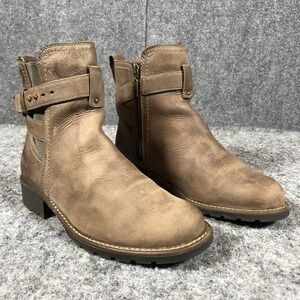 Clarks Women's 9 Brown Leather Ankle Strap Zip Booties Comfort Walking Boots